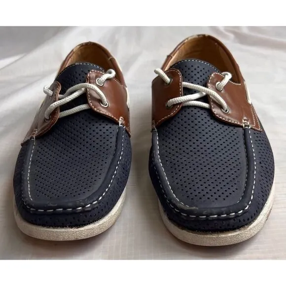 Amali Men’s Driving Moccasin Perforated Navy Brown Cushioned Foot Loafers Sz 10