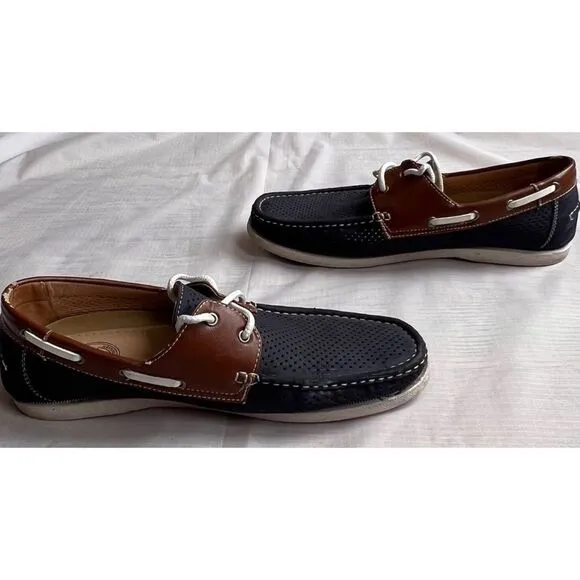 Amali Men’s Driving Moccasin Perforated Navy Brown Cushioned Foot Loafers Sz 10