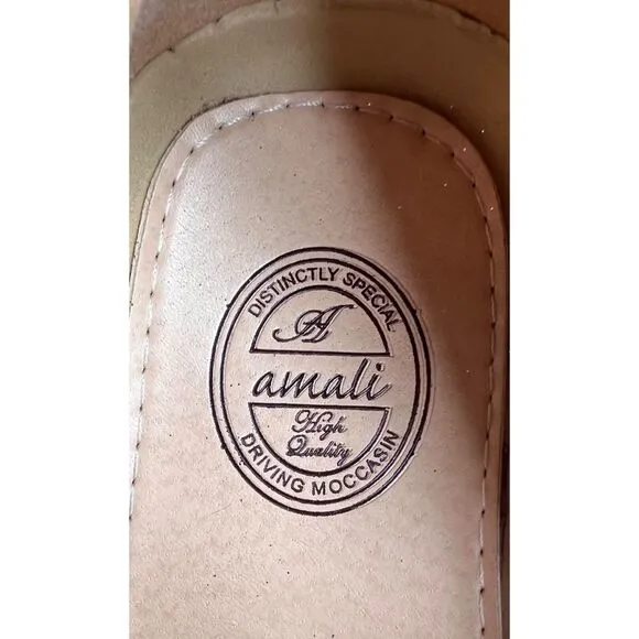 Amali Men’s Driving Moccasin Perforated Navy Brown Cushioned Foot Loafers Sz 10