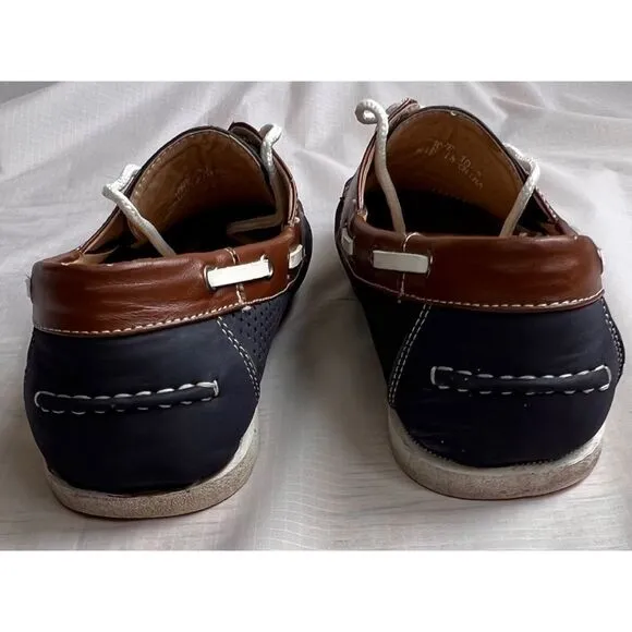 Amali Men’s Driving Moccasin Perforated Navy Brown Cushioned Foot Loafers Sz 10