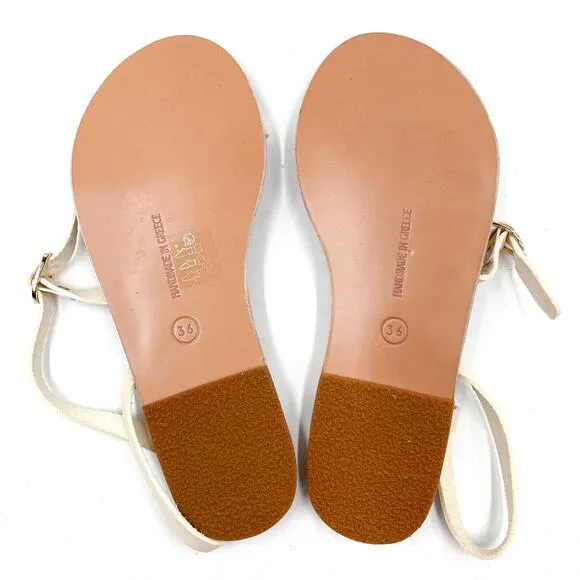 Ancient Greek Sandals Niove Off White Leather Strappy Flats Sz 36 / 6 US