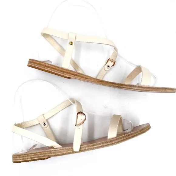 Ancient Greek Sandals Niove Off White Leather Strappy Flats Sz 36 / 6 US