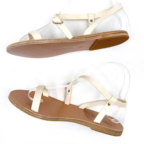 Ancient Greek Sandals Niove Off White Leather Strappy Flats Sz 36 / 6 US