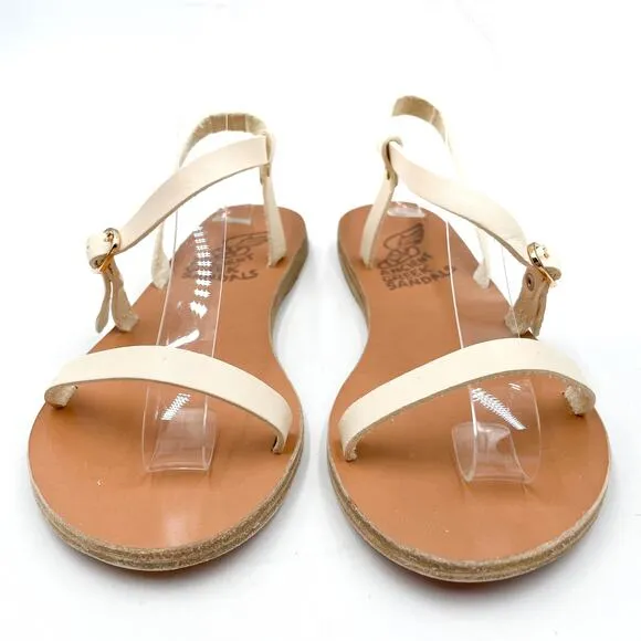 Ancient Greek Sandals Niove Off White Leather Strappy Flats Sz 36 / 6 US