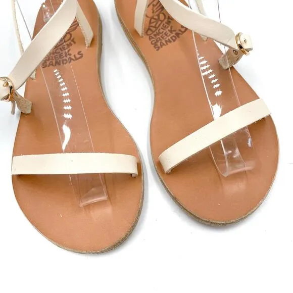 Ancient Greek Sandals Niove Off White Leather Strappy Flats Sz 36 / 6 US