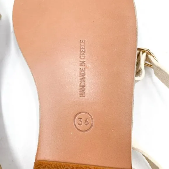 Ancient Greek Sandals Niove Off White Leather Strappy Flats Sz 36 / 6 US