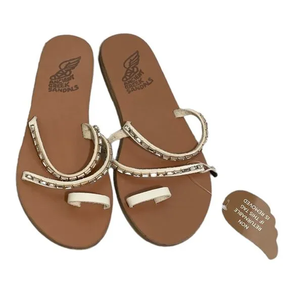 Ancient Greek Sandals Skalida Open Toe Slides Size 40 Leather Crystals NEW