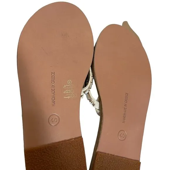 Ancient Greek Sandals Skalida Open Toe Slides Size 40 Leather Crystals NEW