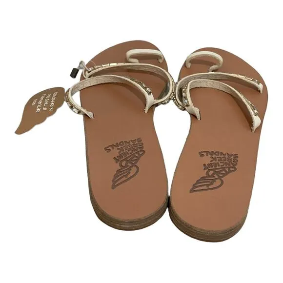 Ancient Greek Sandals Skalida Open Toe Slides Size 40 Leather Crystals NEW