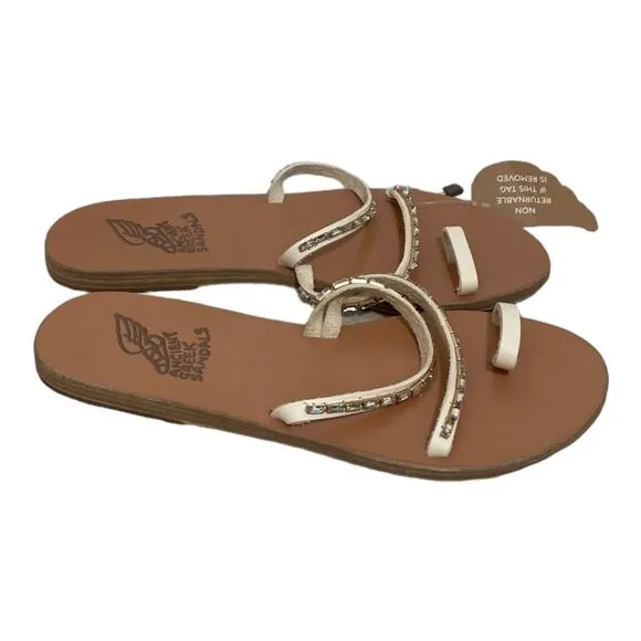 Ancient Greek Sandals Skalida Open Toe Slides Size 40 Leather Crystals NEW