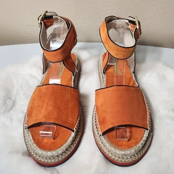 Andre Assous Cacia Orange Suede Ankle Strap Platform Espadrilles-Size 10