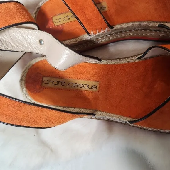Andre Assous Cacia Orange Suede Ankle Strap Platform Espadrilles-Size 10