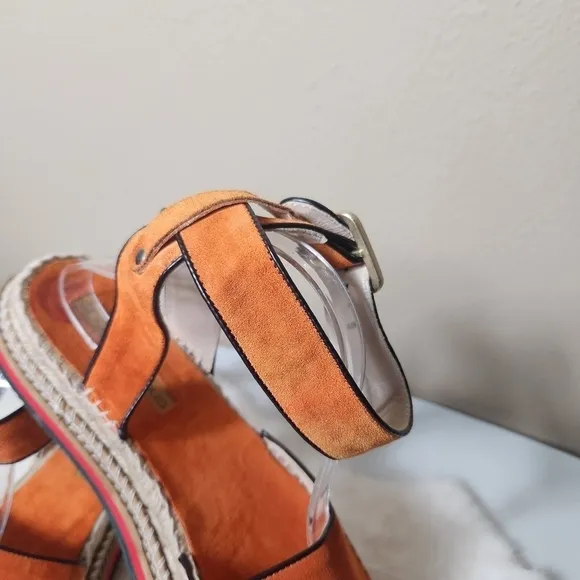 Andre Assous Cacia Orange Suede Ankle Strap Platform Espadrilles-Size 10