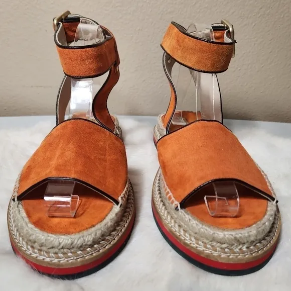 Andre Assous Cacia Orange Suede Ankle Strap Platform Espadrilles-Size 10