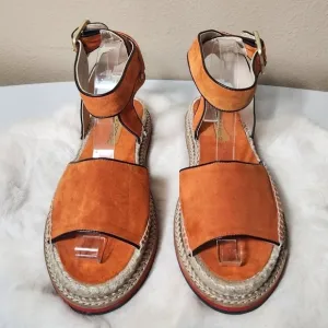 Andre Assous Cacia Orange Suede Ankle Strap Platform Espadrilles-Size 10
