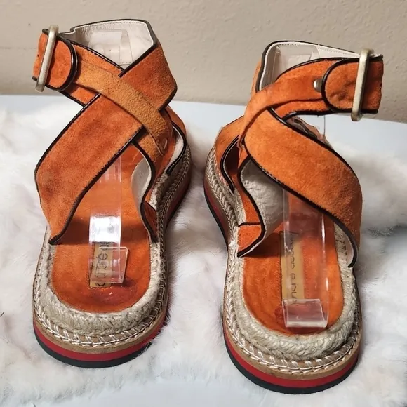 Andre Assous Cacia Orange Suede Ankle Strap Platform Espadrilles-Size 10