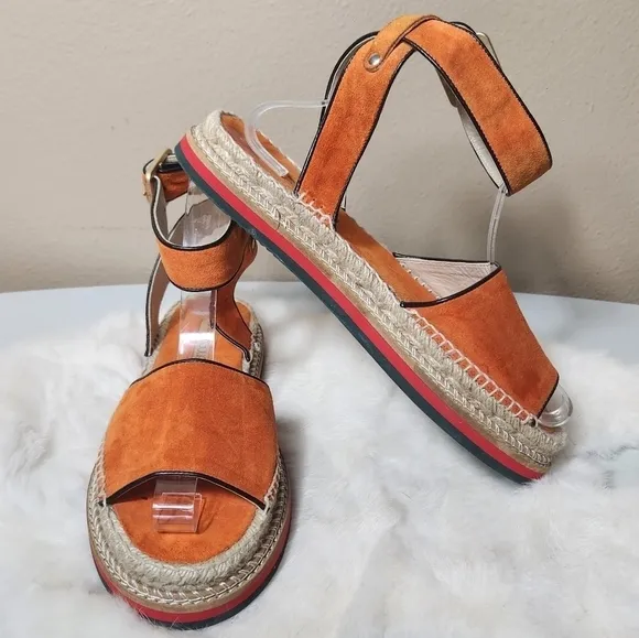 Andre Assous Cacia Orange Suede Ankle Strap Platform Espadrilles-Size 10