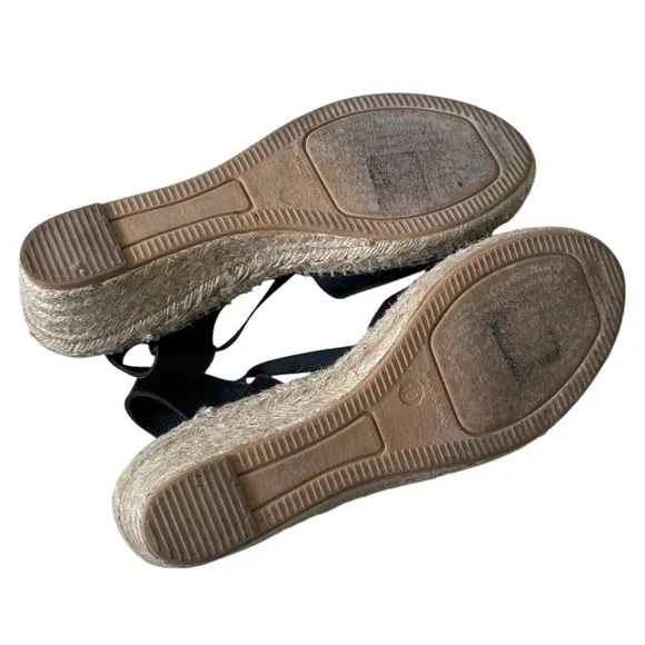 ANDRE ASSOUS Spain Leather Sling Back Peep Toe Wedge Espadrilles Sandal Black 10