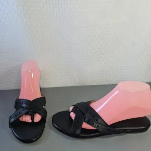 Angela Scott Black Leather Womens Sandals With Cross Strap Design Size 38.5
