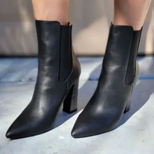 Ankle Zip Boots Pointed Toe Chunky Printed Block Heels