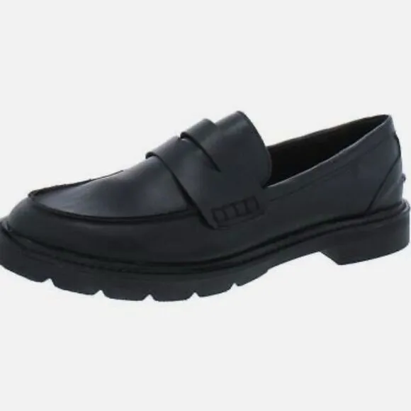 Anne Klein Elia Lug Sole Penny Loafers Black Smooth NEW Size 5.5M
