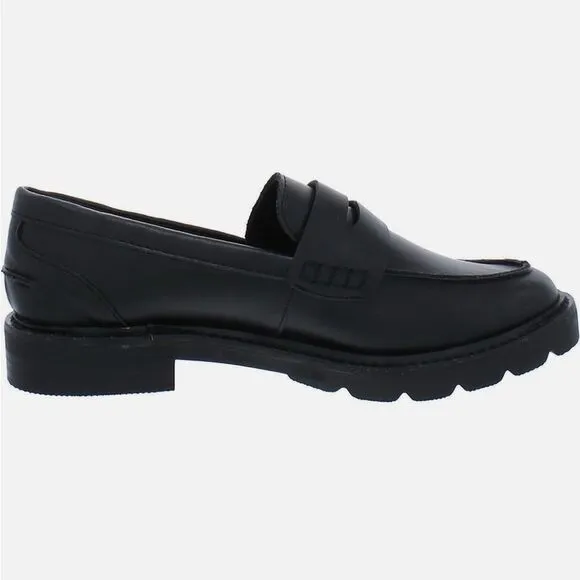 Anne Klein Elia Lug Sole Penny Loafers Black Smooth NEW Size 5.5M
