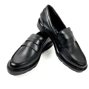 Anne Klein Elia Lug Sole Penny Loafers Black Smooth NEW Size 5.5M