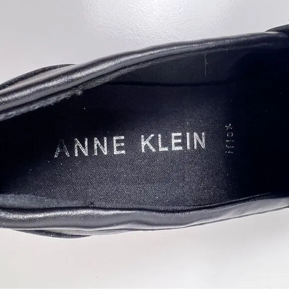 Anne Klein Elia Lug Sole Penny Loafers Black Smooth NEW Size 5.5M
