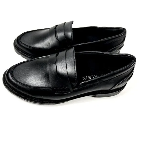 Anne Klein Elia Lug Sole Penny Loafers Black Smooth NEW Size 5.5M
