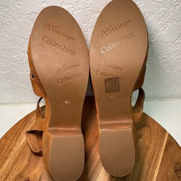 Antelope Elin I20 Suede Boho Chunky Heeled Round Toe Taupe Sandals 40 US 9