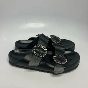 Antenora black 2 strap sandals slides bling buckles size 38
