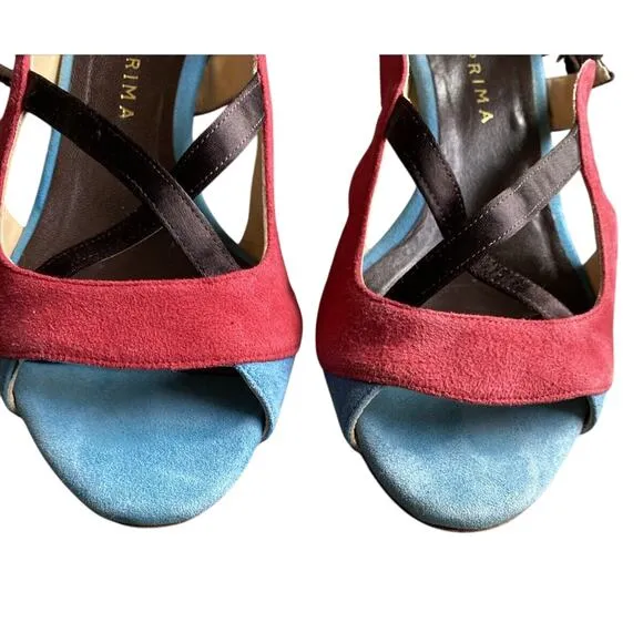 Anteprima Womens Leather Open Toe Ankle Strap Sandals Heels Red Blue Size 36 6