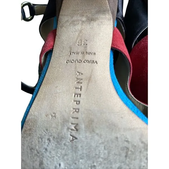 Anteprima Womens Leather Open Toe Ankle Strap Sandals Heels Red Blue Size 36 6