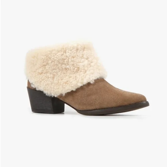Anthropologie All Black Snowcap Taupe Suede Shearling Ankle Boots Booties 40.5