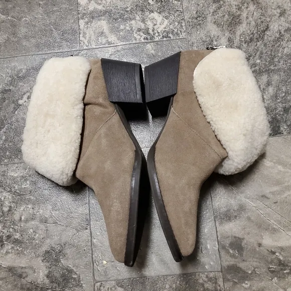 Anthropologie All Black Snowcap Taupe Suede Shearling Ankle Boots Booties 40.5