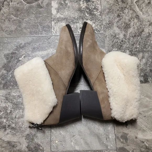 Anthropologie All Black Snowcap Taupe Suede Shearling Ankle Boots Booties 40.5