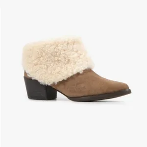 Anthropologie All Black Snowcap Taupe Suede Shearling Ankle Boots Booties 40.5