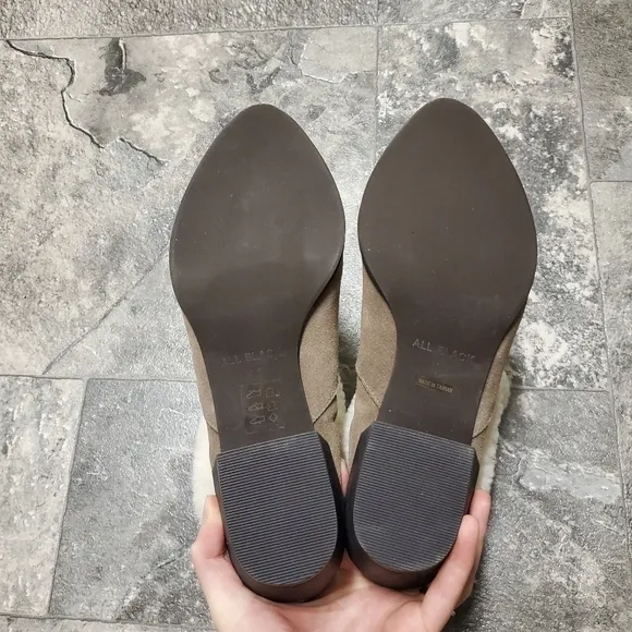 Anthropologie All Black Snowcap Taupe Suede Shearling Ankle Boots Booties 40.5