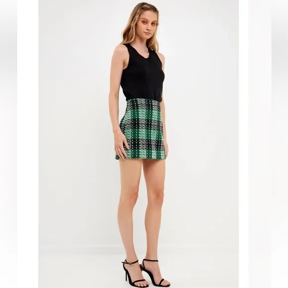 Anthropologie English Factory Endless Rose Plaid Mini Skirt, M