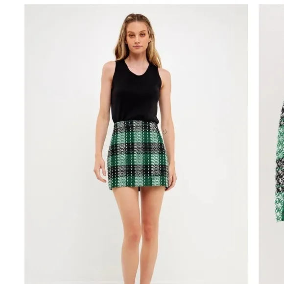 Anthropologie English Factory Endless Rose Plaid Mini Skirt, M
