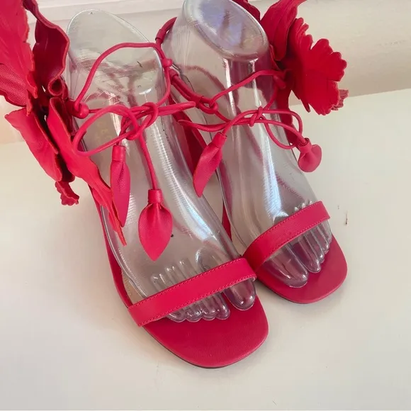 Anthropologie Floral Heels Cecelia New York Hibiscus Sandals Rose 6