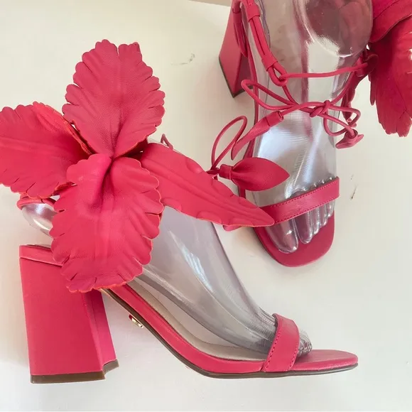 Anthropologie Floral Heels Cecelia New York Hibiscus Sandals Rose 6