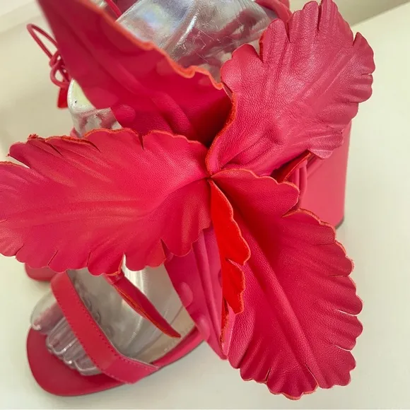 Anthropologie Floral Heels Cecelia New York Hibiscus Sandals Rose 6