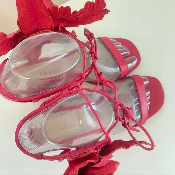 Anthropologie Floral Heels Cecelia New York Hibiscus Sandals Rose 6