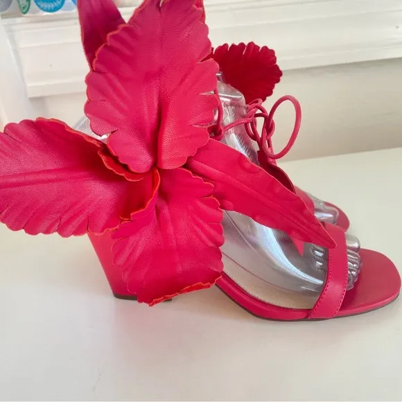 Anthropologie Floral Heels Cecelia New York Hibiscus Sandals Rose 6