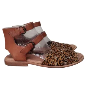 Anthropologie Gee WaWa Boho Calf Hair Leopard Print Gladiator Ankle Sandals