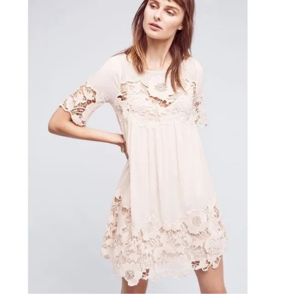 Anthropologie Holding Horses Magnolia Peach Mini Dress Crochet Size 0