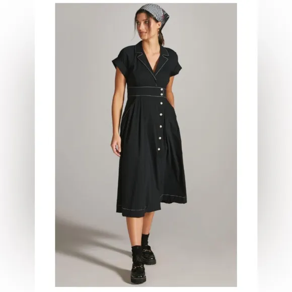 Anthropologie Maeve Poplin Shirtdress in Black  Size 6