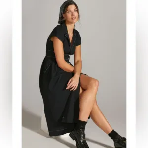 Anthropologie Maeve Poplin Shirtdress in Black  Size 6