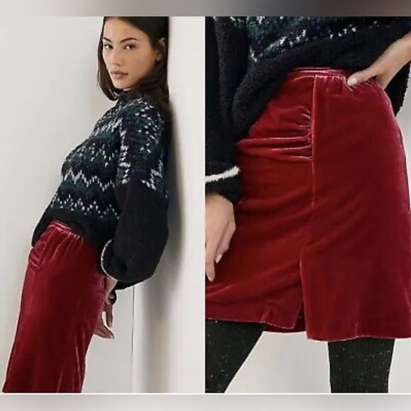 Anthropologie Montie Velvet Mini Skirt raspberry red size NWT. Size 6